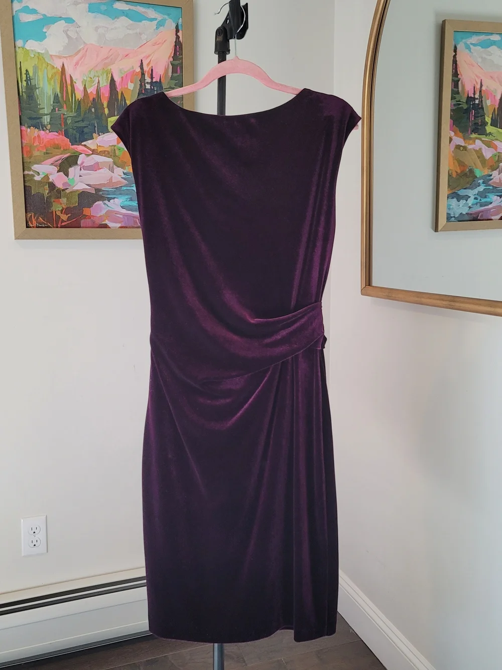 JESSICA HOWARD Plum Velvet Cowl Neck Cocktail Dress Small Defect Size 8